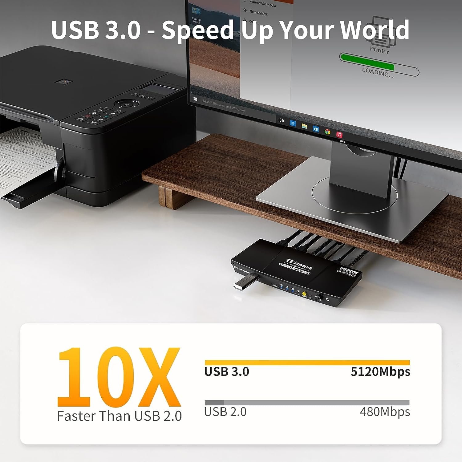 TESmart 2x1 KVM Switch Support 4K60HZ USB 3.0 Port Mouse Wheel Selector Keyboard Mouse Seamless HDMI KVM Switcher