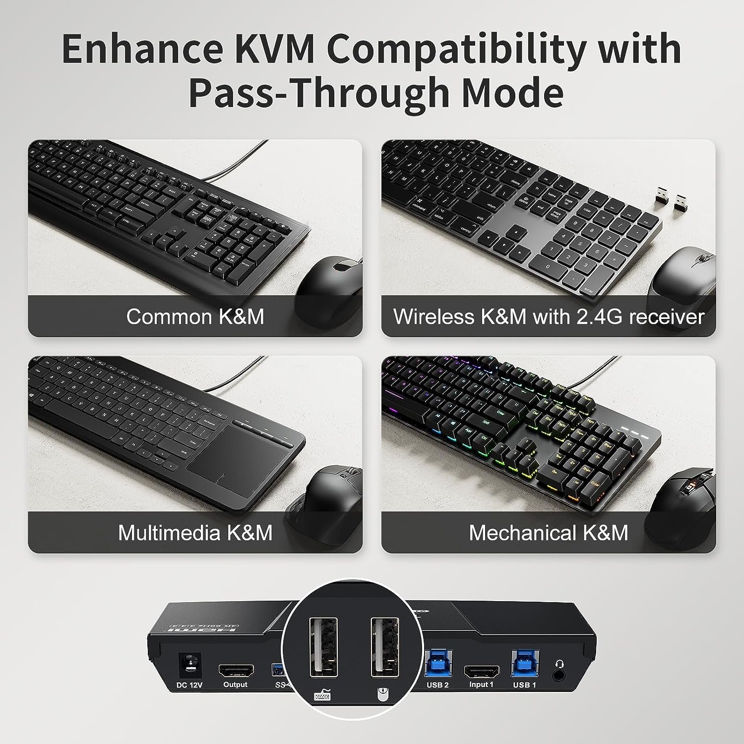 TESmart 2x1 KVM Switch Support 4K60HZ USB 3.0 Port Mouse Wheel Selector Keyboard Mouse Seamless HDMI KVM Switcher