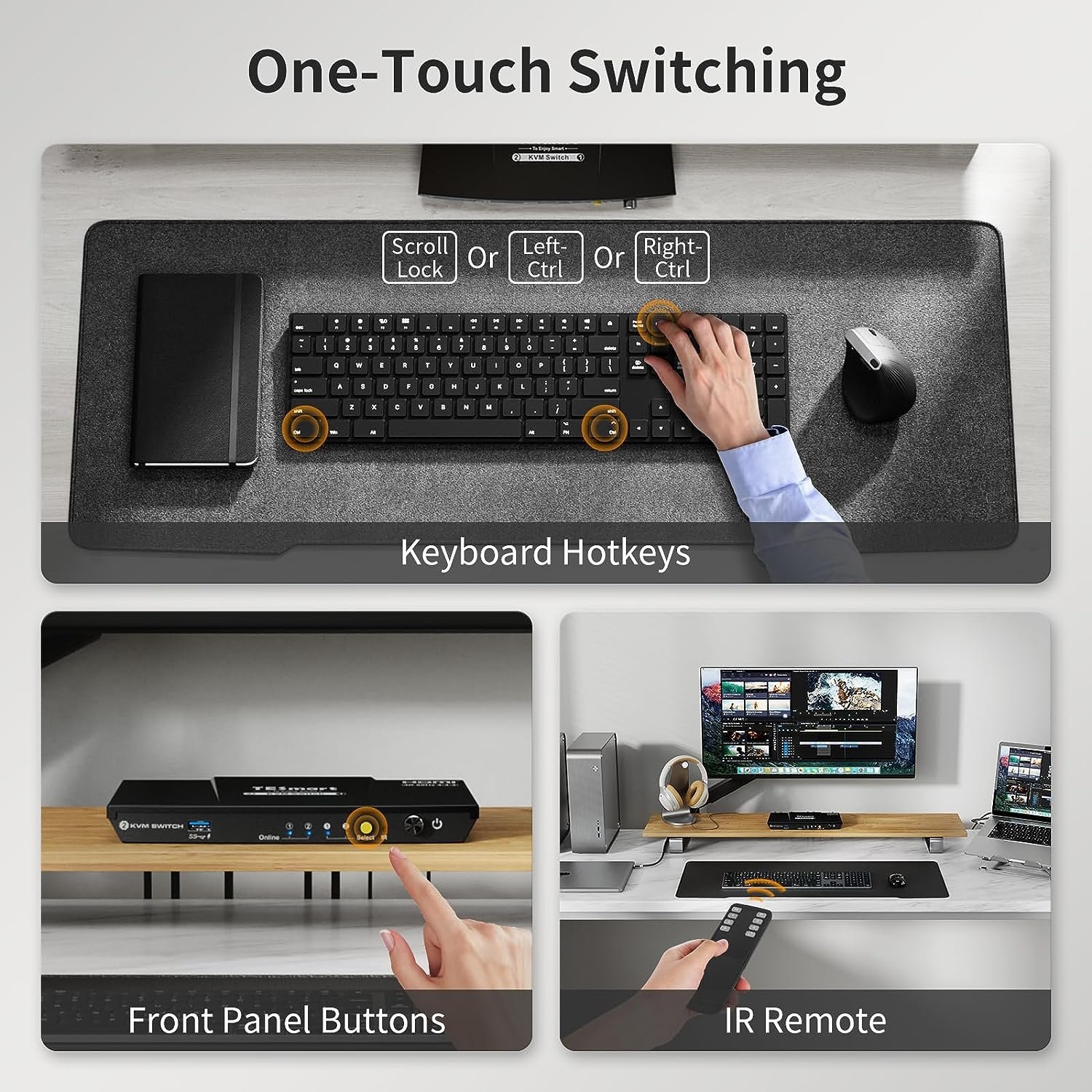 TESmart 2x1 KVM Switch Support 4K60HZ USB 3.0 Port Mouse Wheel Selector Keyboard Mouse Seamless HDMI KVM Switcher