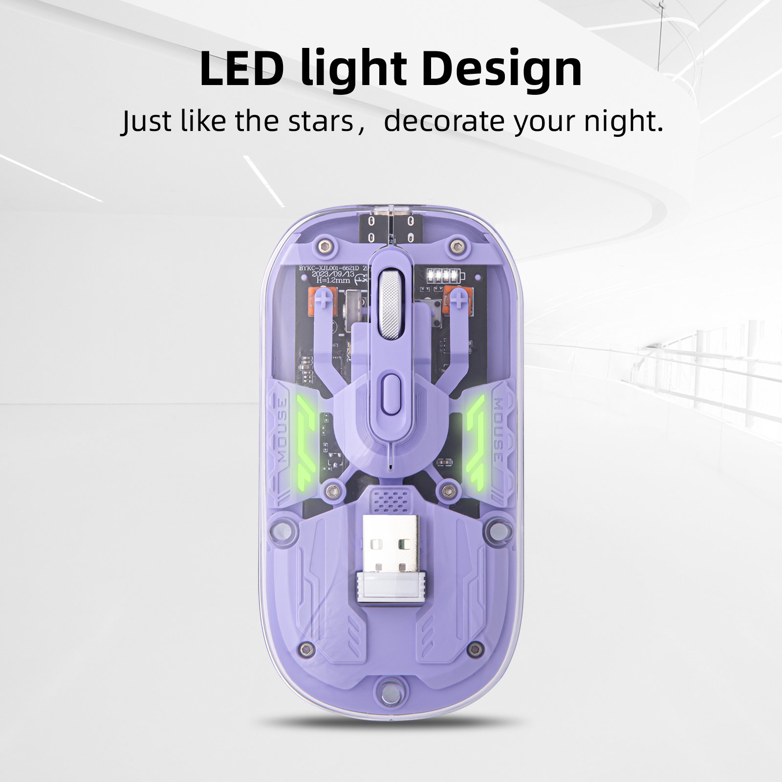 Bluetooth transparent Mouse for Laptop Transparent Magnetic cover mouse Portable silm travel Mouse LED Purple