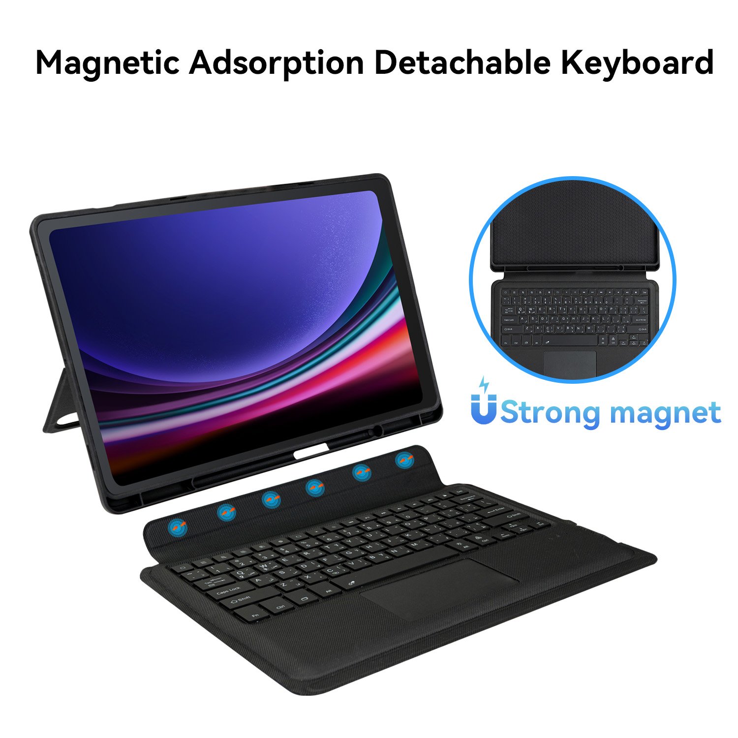 Hot sell SAMSUNG Tablet Keyboard Case for Galaxy Tab S9+, Large Key Sizes Pen Holder Slim Sturdy Ultra Lightweight
