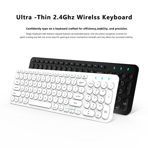 Ultra Thin 2.4Ghz Wireless Computer Keyboard Quiet Typing Keyboard Wireless Round Keycaps Wireless Keyboard For PC Laptop