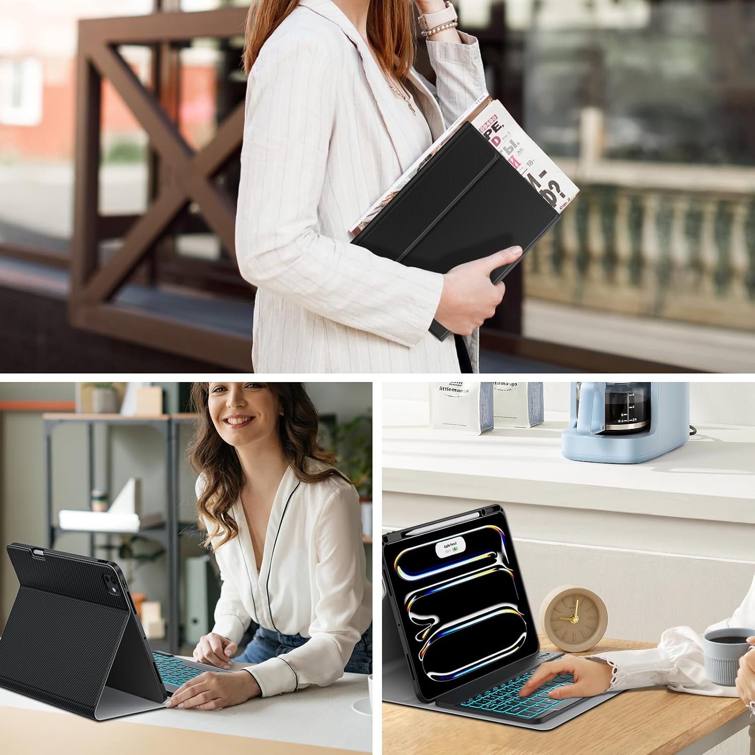 7 color RGB Backlit Magnetic Detachable Wireless Keyboard Cover Case with Pencil Holder for iPad Pro 11 Inch (M4) 2024