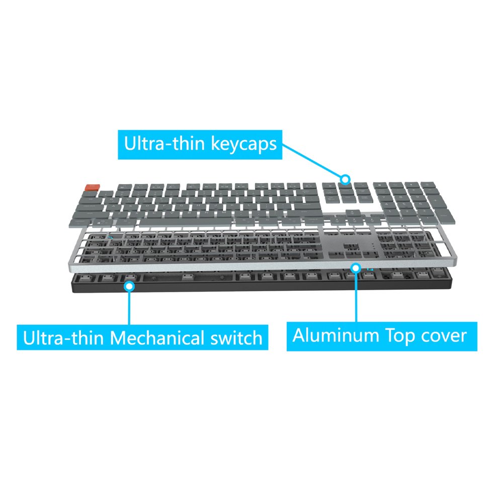 OEM Chocolate mechanical keyboard thin bluetooth+2.4G+USB chocolate structure keycap design,Upper cover aluminum alloy material
