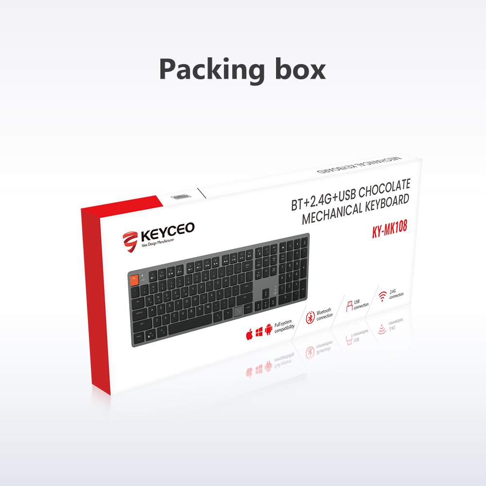 OEM Chocolate mechanical keyboard thin bluetooth+2.4G+USB chocolate structure keycap design,Upper cover aluminum alloy material