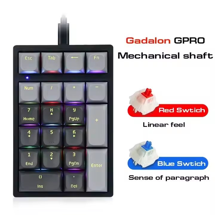 Wired Numeric Mechanical Keyboard 21 Keys Hot Swap Blue/Red Switch RGB Gaming Keyboards for game