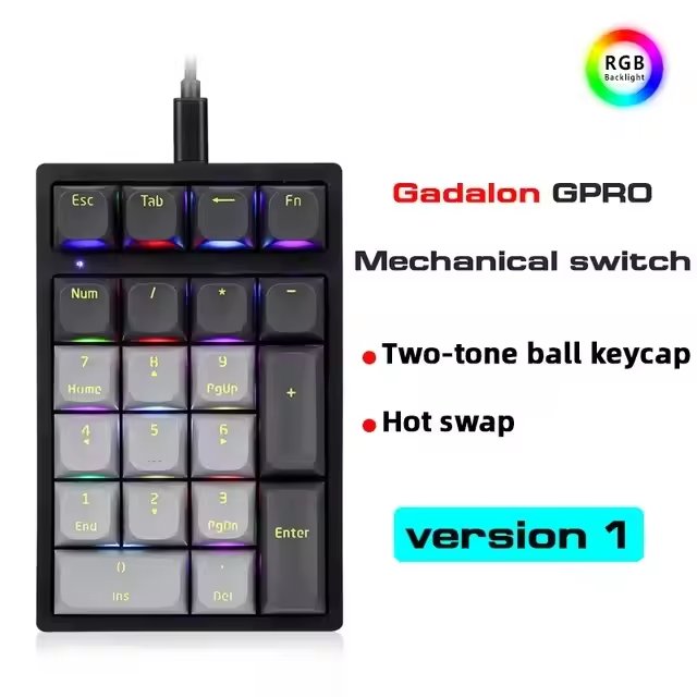 Wired Numeric Mechanical Keyboard 21 Keys Hot Swap Blue/Red Switch RGB Gaming Keyboards for game