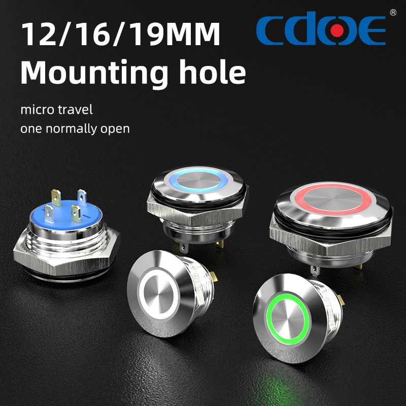 China Manufacturer Micro Travel Ip67 Normally Open 12mm 16mm 19mm Ring Light switches Illuminated Push Button