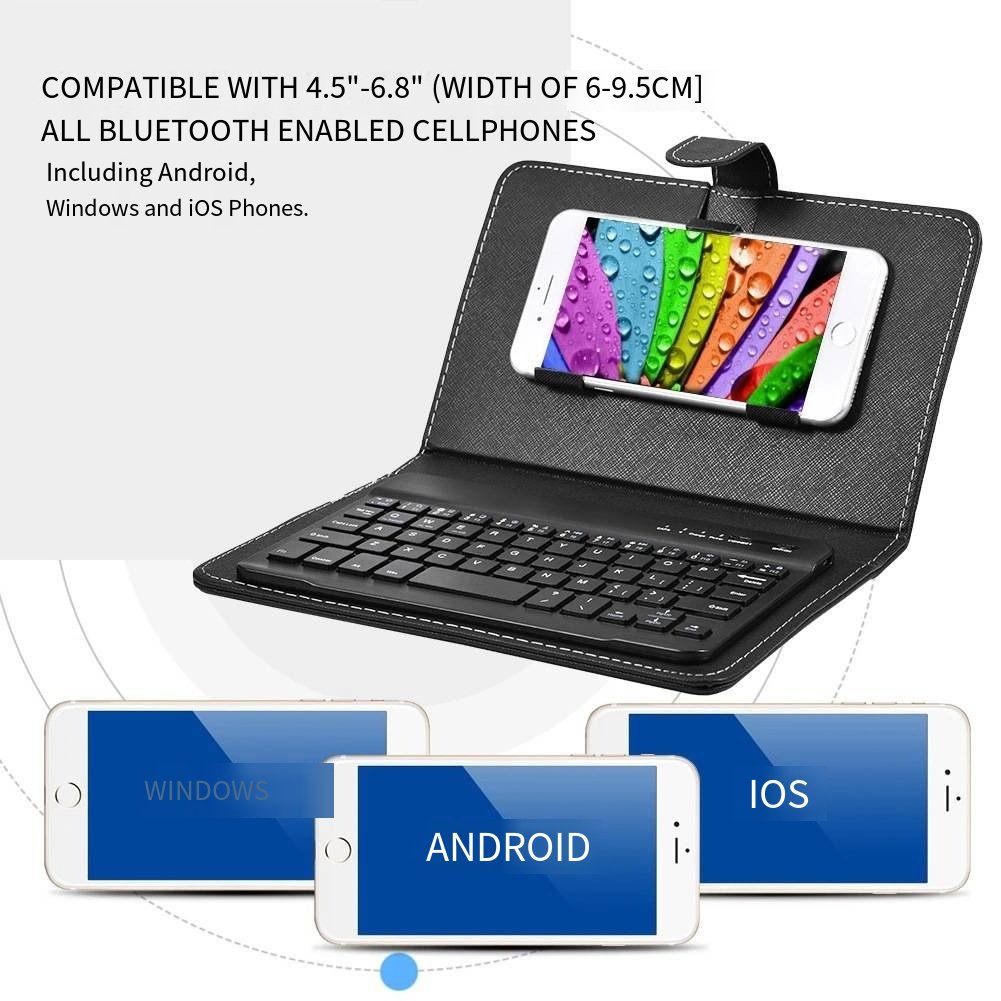 PU Leather Keyboard Flip Case Cover Mini Portable BT Keyboard Wireless BT Keyboard for Smart Phone