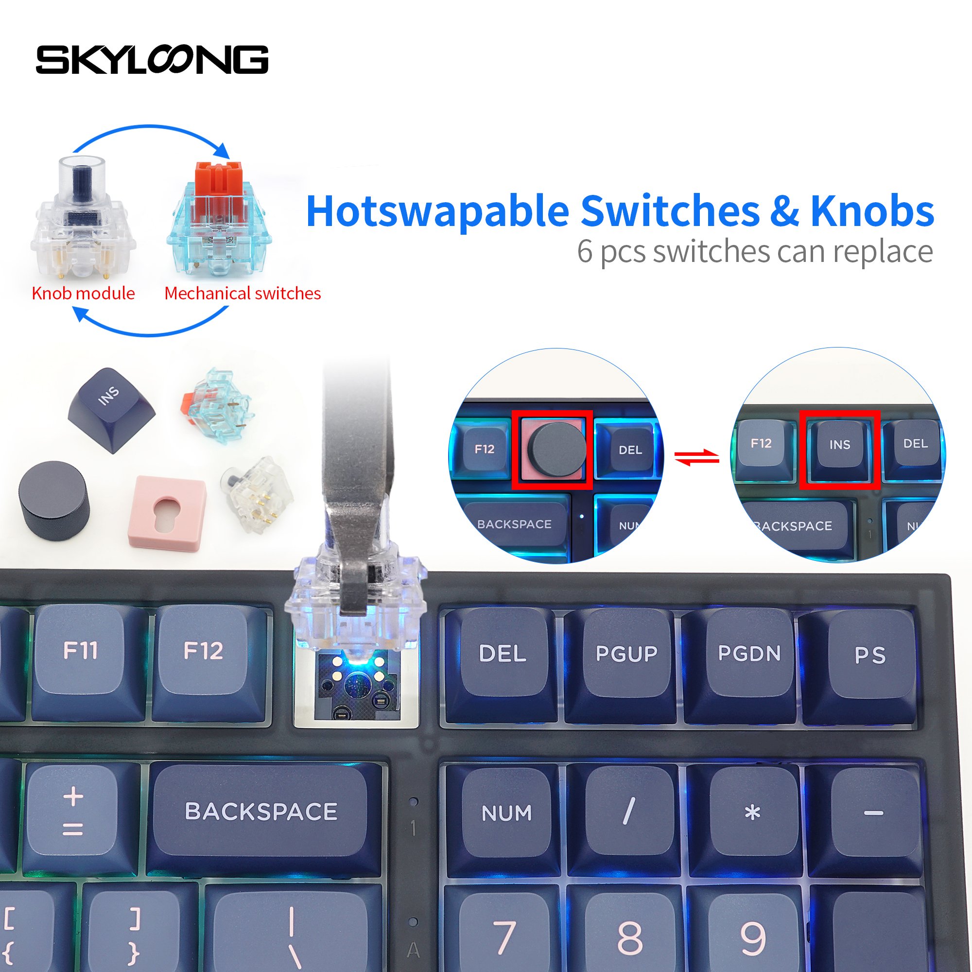 SKYLOONG newest triple mode wireless gateron switch hotswap rgb colorful pbt gaming mechanical keyboard