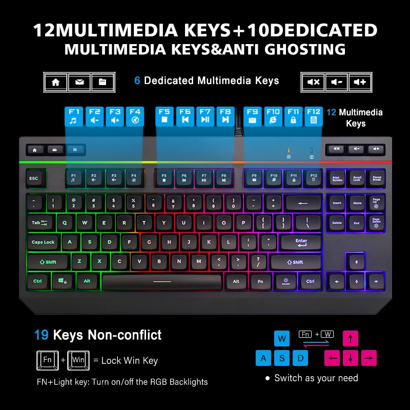 Mechanical Keyboard 87 Key RGB Backlit Blue Red Switch Portable Gaming Wired Keyboard Spanish Korean Keyboard for Desktop Laptop