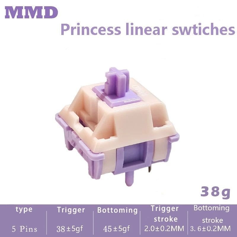 HZGAMER MMD Princess Switch Linear Tactile 38/45/53/48/60g HIFI Sound Mechanical Keyboard Switches POM PTFE Custom DIY Switches