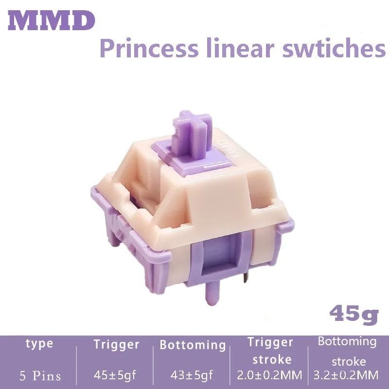 HZGAMER MMD Princess Switch Linear Tactile 38/45/53/48/60g HIFI Sound Mechanical Keyboard Switches POM PTFE Custom DIY Switches