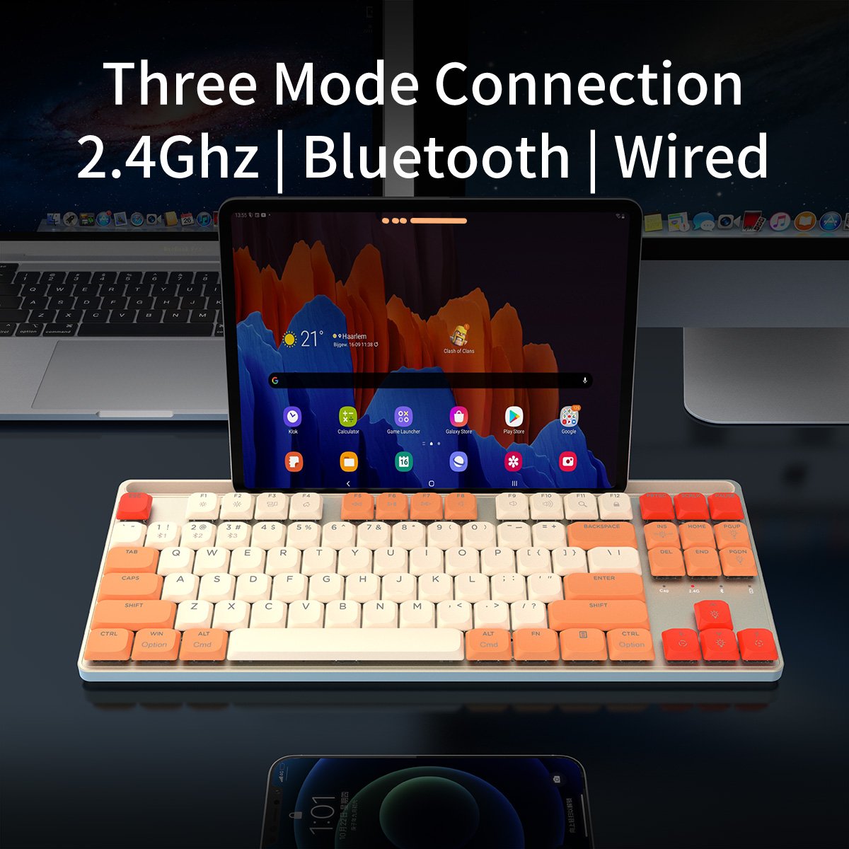 Purple Mechanical keyboard Brown Switch Gaming Keyboard TKL Style 2.4G BT Wired Backlight 1000Hz Metal Case for PC