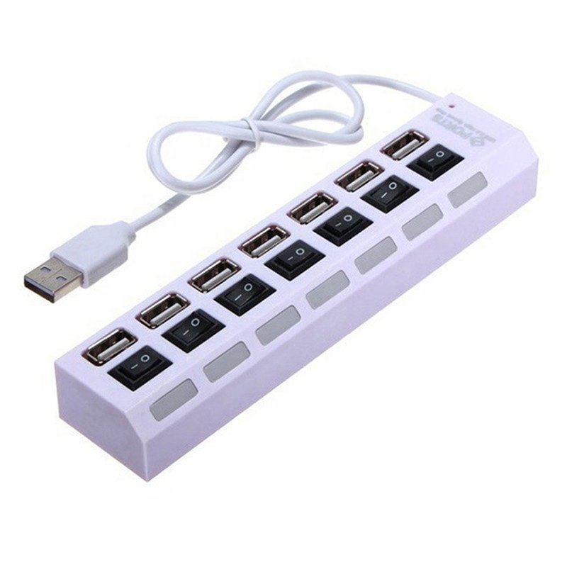 Factory Wholesale 7 Ports USB 2.0 HUB Data Expansion Hub USB Splitter with Power On Off Switch for PC Laptop