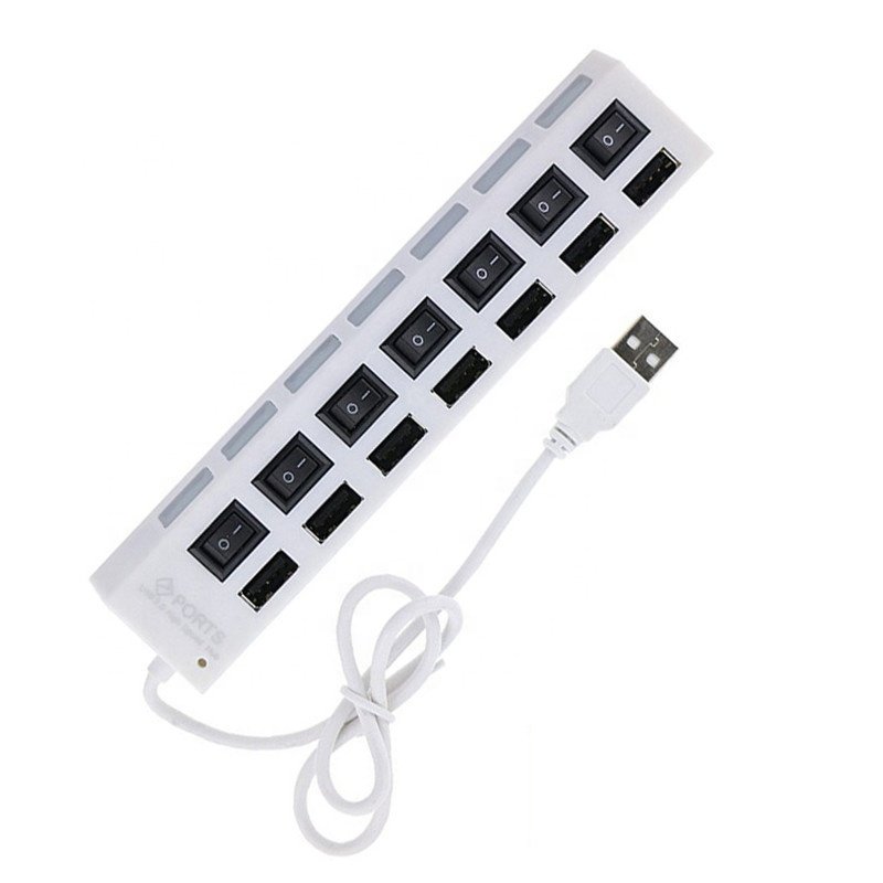 Factory Wholesale 7 Ports USB 2.0 HUB Data Expansion Hub USB Splitter with Power On Off Switch for PC Laptop