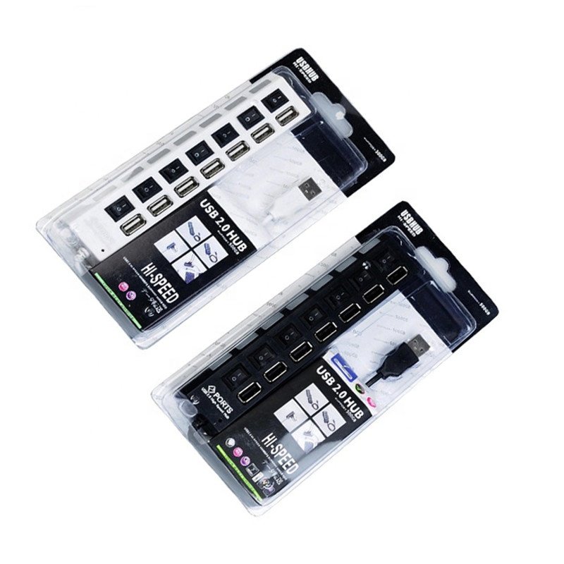 Factory Wholesale 7 Ports USB 2.0 HUB Data Expansion Hub USB Splitter with Power On Off Switch for PC Laptop