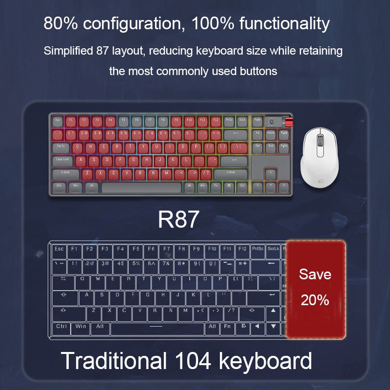 OEM R87 Wireless Mechanical Keyboard Hot swappable Wired Dual Mode Wireless Keyboard RGB Backlit Wireless Mechanical Keyboard