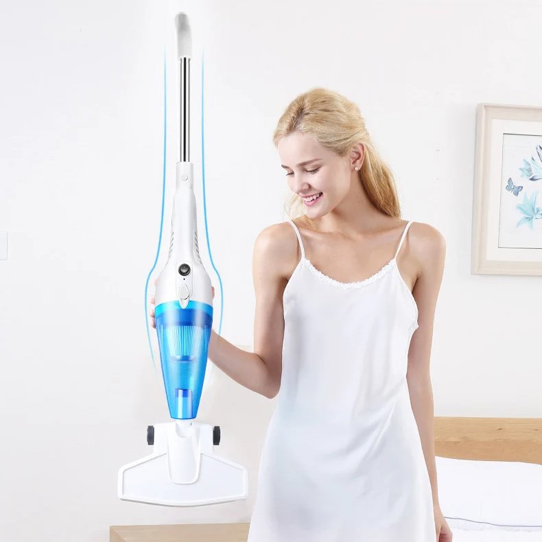 2 In 1 Small High Power Strong Suction Household Electric Handheld Vacuum Cleaner With Push Rod Floor Brush For Home Wet And Dry