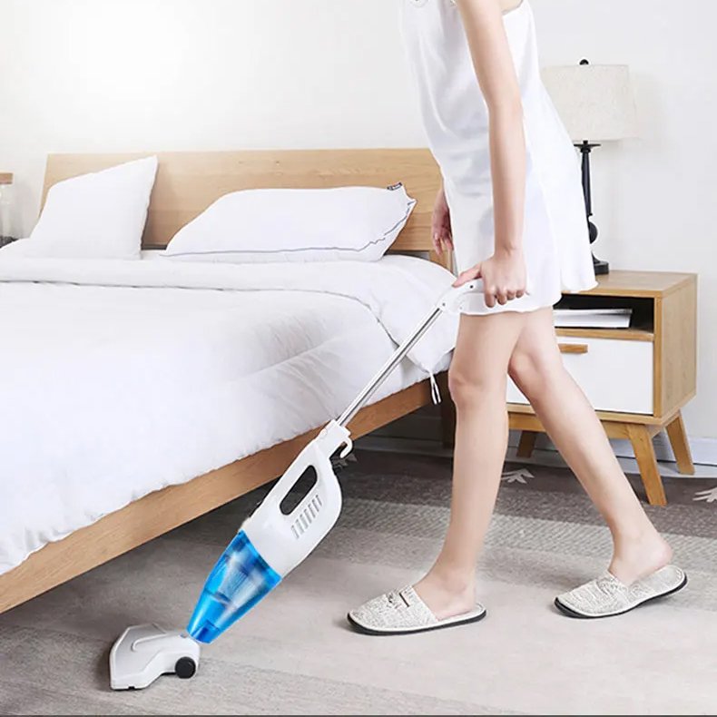2 In 1 Small High Power Strong Suction Household Electric Handheld Vacuum Cleaner With Push Rod Floor Brush For Home Wet And Dry