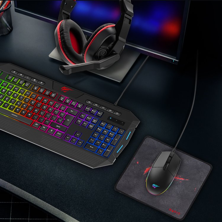 Havit KB501CM 4 In 1 Gaming Combo Set Wired Keyboard And Mouse Combo Teclado Gamer Keyboard Mouse Combos WIth Mouse