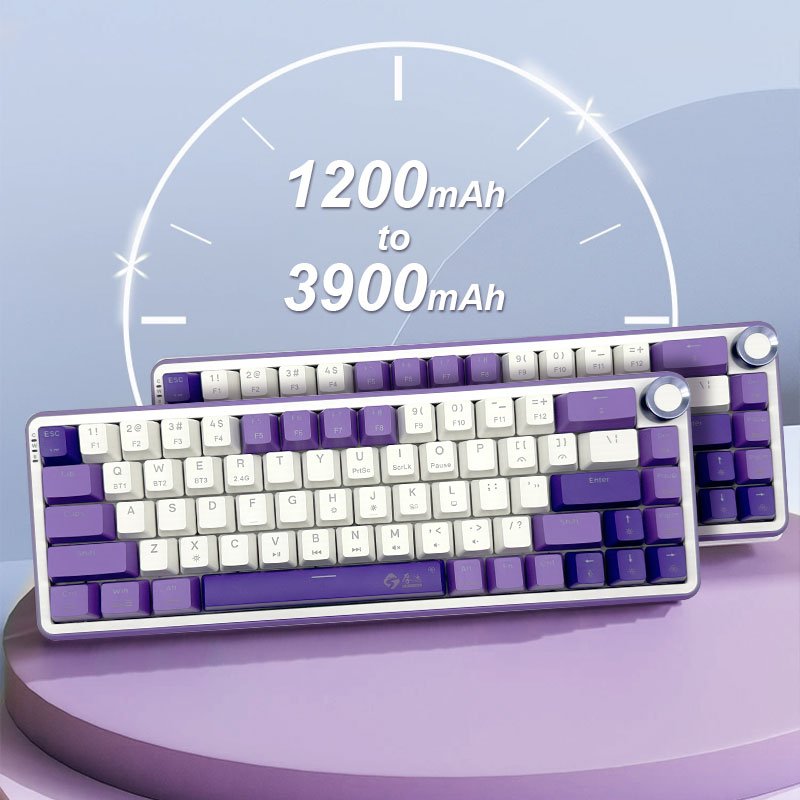 Ergonomic 68-Key RGB Mechanical Keyboard in Customizable Purple Hot-Swappable with Triple-Mode Connectivity