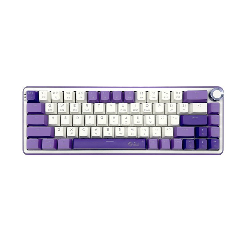 Ergonomic 68-Key RGB Mechanical Keyboard in Customizable Purple Hot-Swappable with Triple-Mode Connectivity