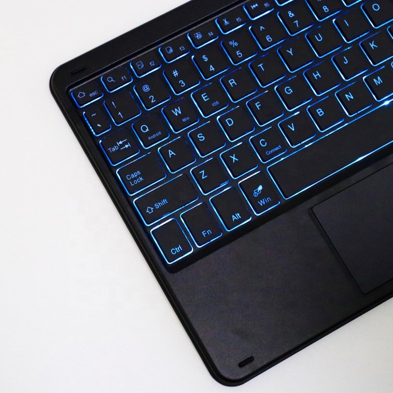 Hot selling mini portable wireless bluetooth touchpad RGB keyboard backlit for pc tablet smart phone tv