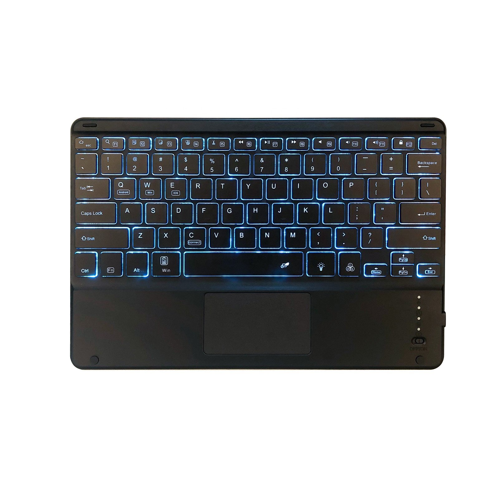 Hot selling mini portable wireless bluetooth touchpad RGB keyboard backlit for pc tablet smart phone tv
