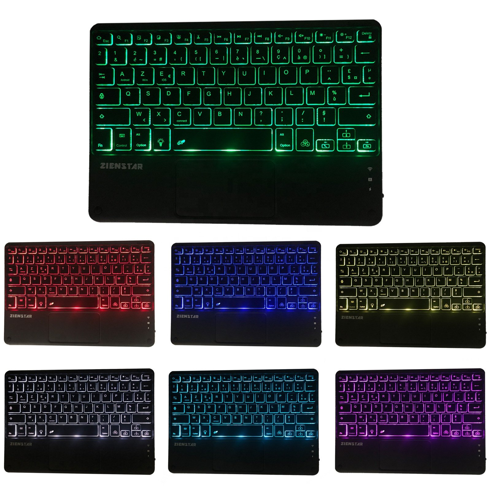 Hot selling mini portable wireless bluetooth touchpad RGB keyboard backlit for pc tablet smart phone tv