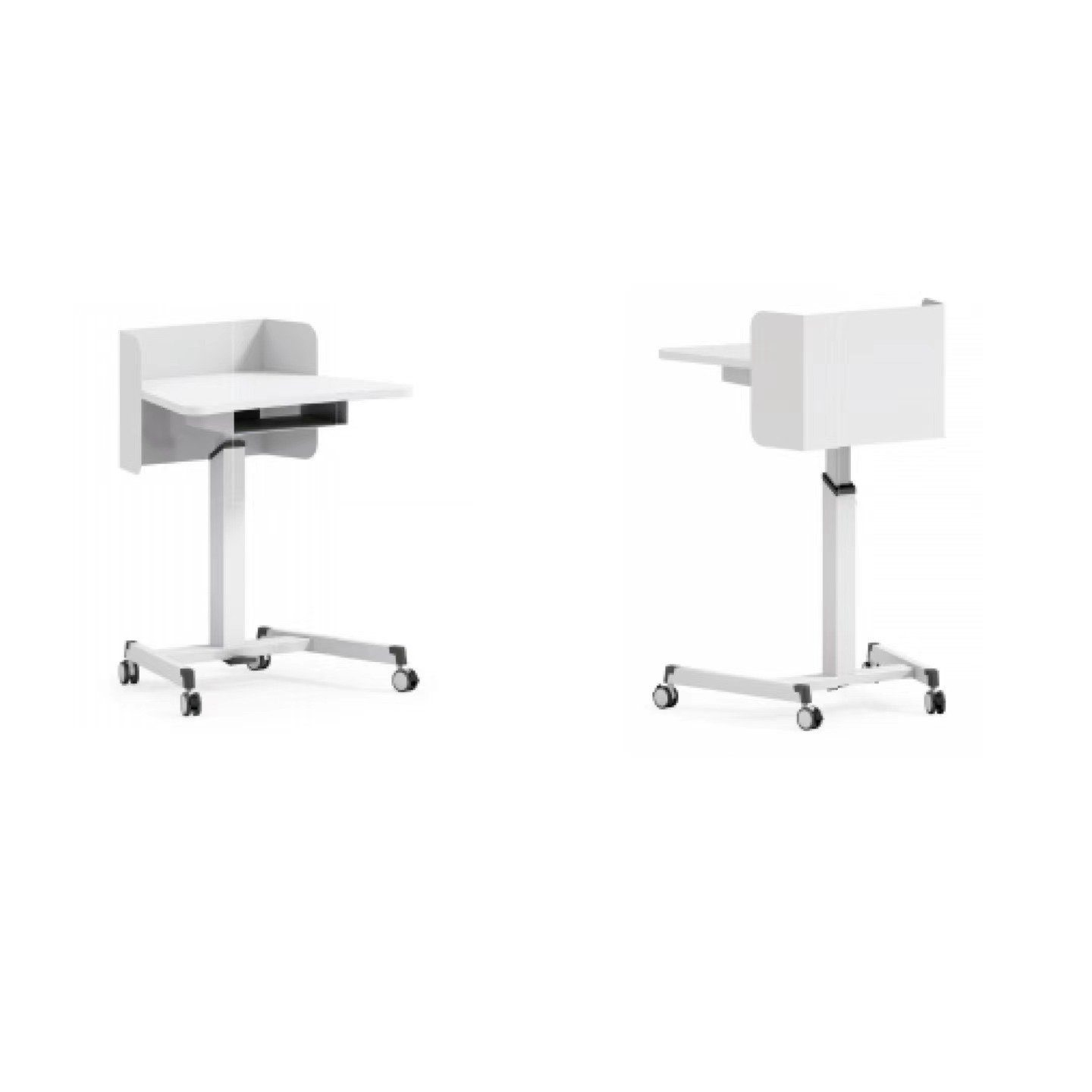 Simple white laptop stand adjustable height pneumatic lectern with casters and pneumatic lever presentation stand