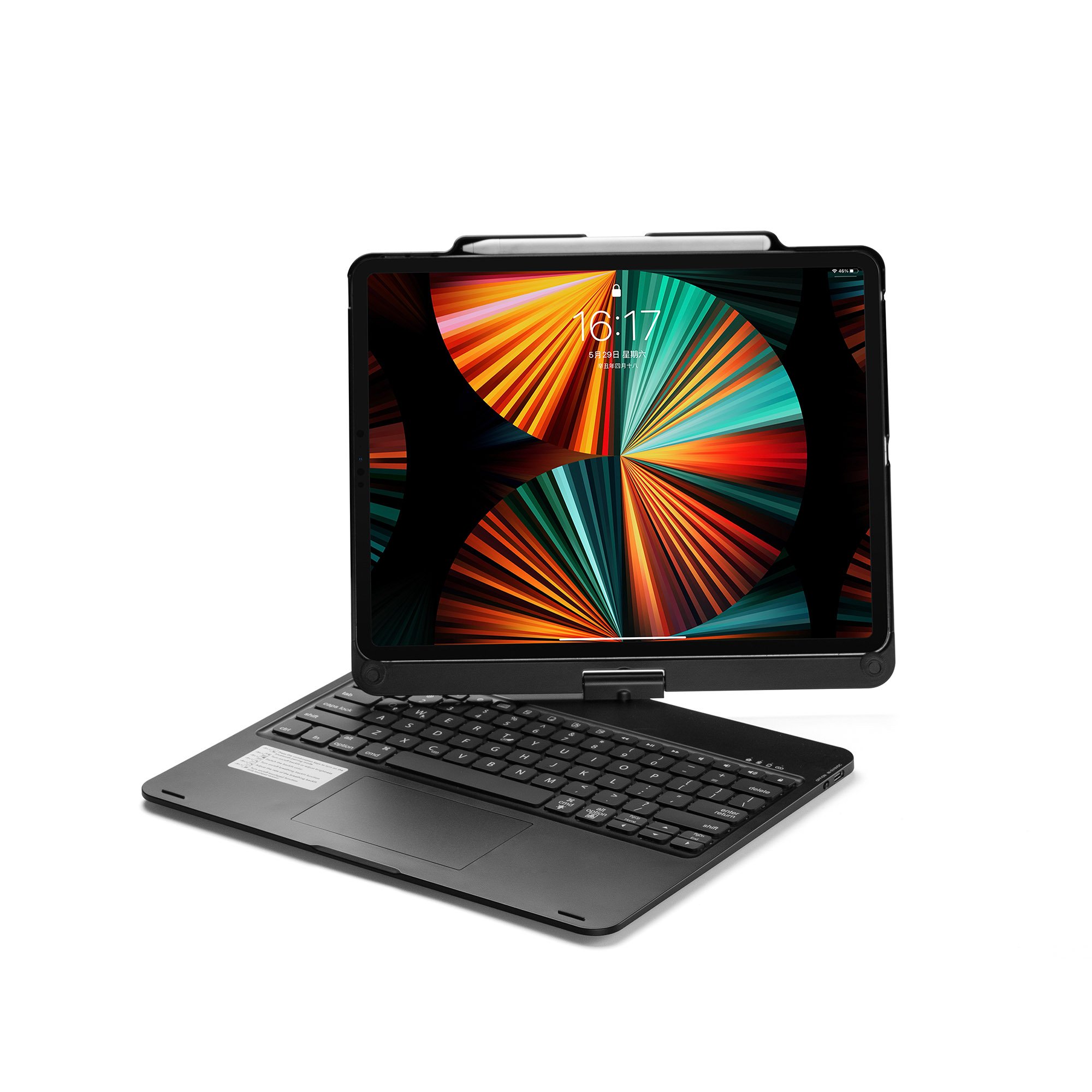 Wireless Arabic English Back Cover Keyboard Case for iPad Pro 12.9 inch with Pencil Holder