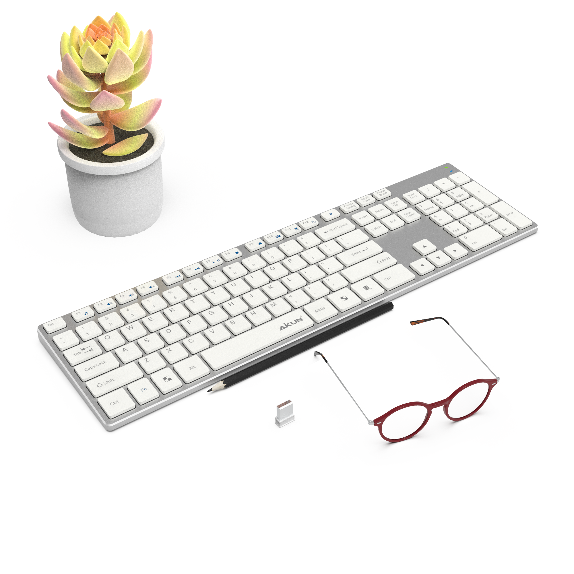 AIKUN Rechargeable Wireless aluminium keyboard 106 Quiet Keys,13 Shortcuts, Numeric Keypad,Auto Power Saving,Scissor Switch