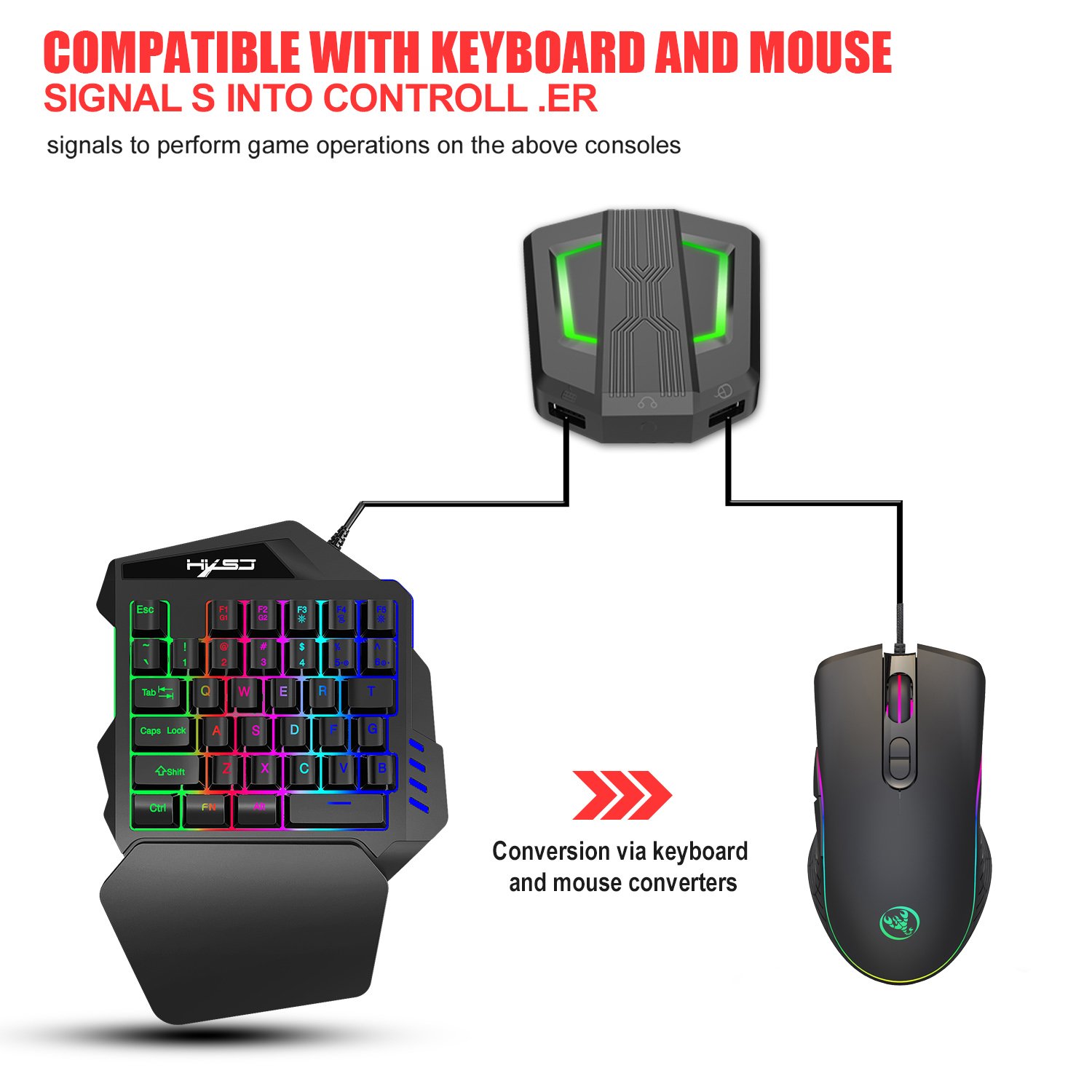Custom HXSJ 35 keys wired N-Switch P6 Game Converter gaming one-handed keyboard and mouse combos for mobile laptop PC game