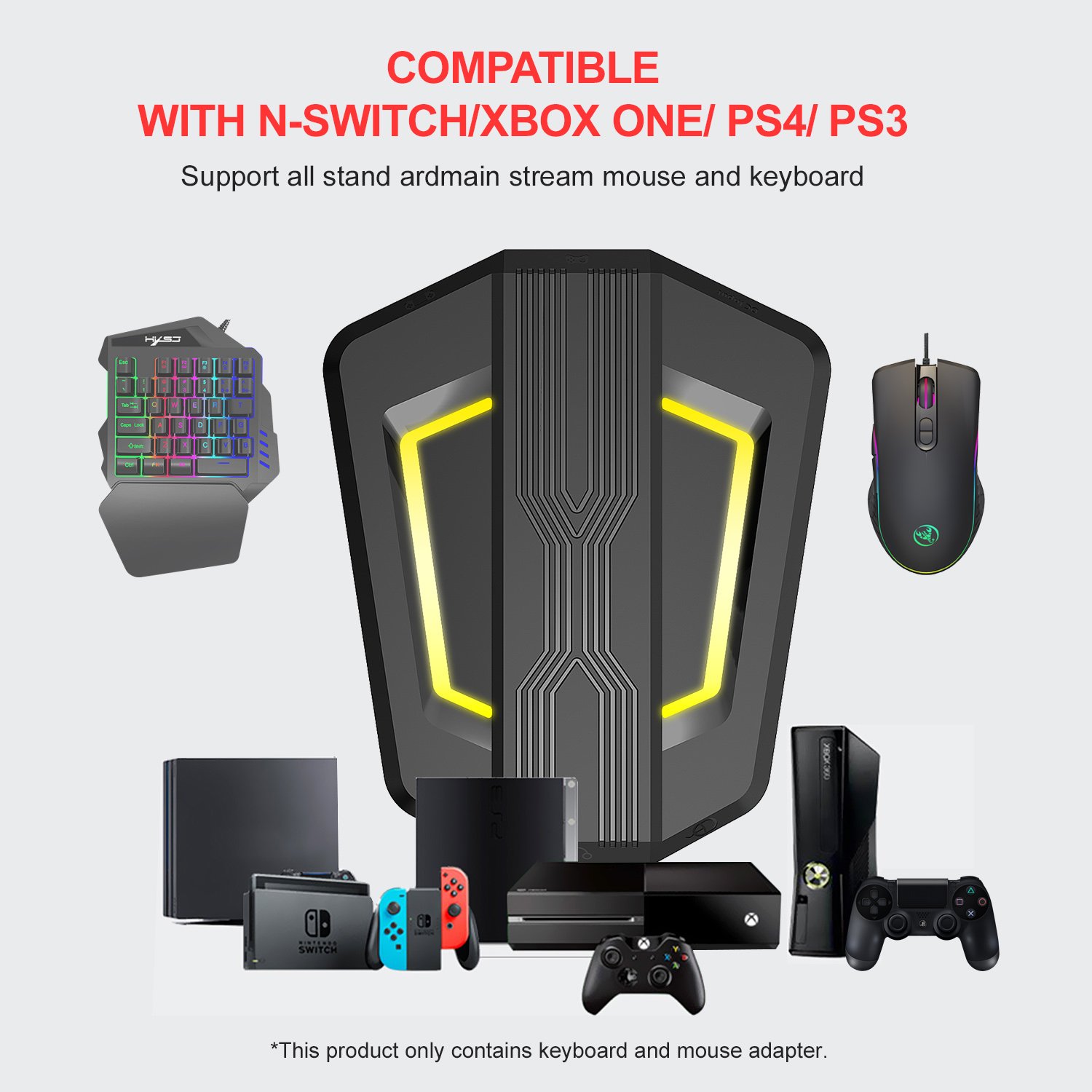 Custom HXSJ 35 keys wired N-Switch P6 Game Converter gaming one-handed keyboard and mouse combos for mobile laptop PC game