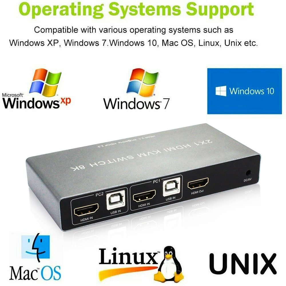2 Port KVM Switch kvm switch hdmi usb hdmi kvm switch 2 port support wired wireless keyboard mouse 8K 60HZ
