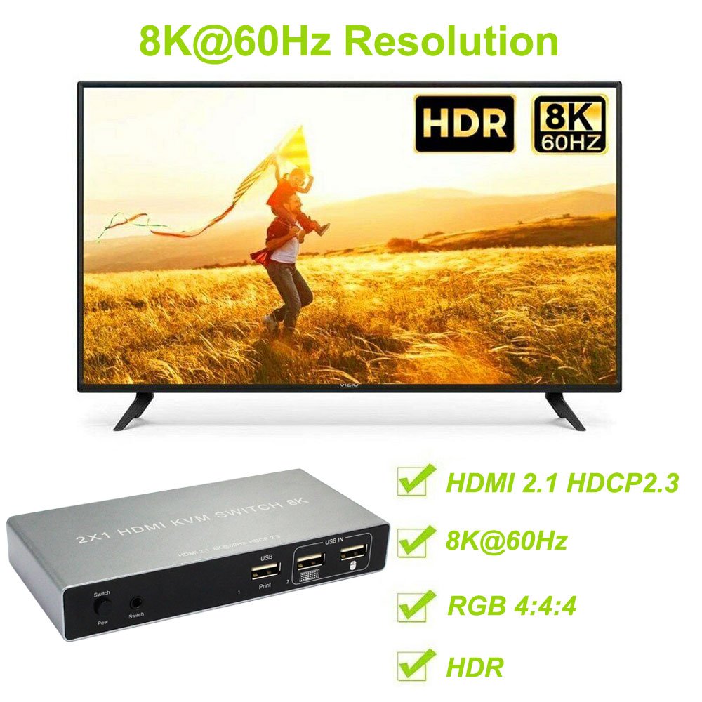 2 Port KVM Switch kvm switch hdmi usb hdmi kvm switch 2 port support wired wireless keyboard mouse 8K 60HZ