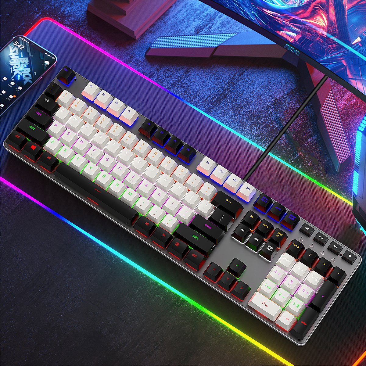 Full Size 108 Keys Red Switch Mechanical Keyboard Teclado Gamer Computer Office Teclado Gamer Wired Ergonomic Gaming Keyboards