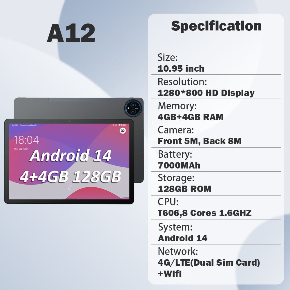 10.95 Inch Android 14.0 Tablet PC 2-in-1 4g Calling Octa Core 8gb 128gb Storage Business Tablets with Keyboard Tablet Covers