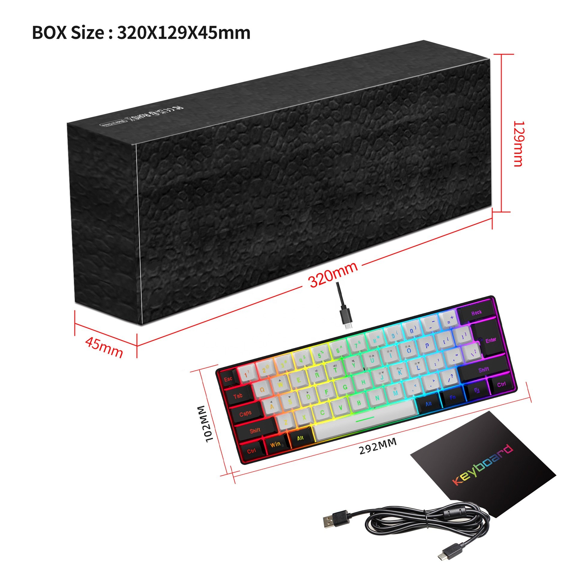 61-Key Mini Linear Tactile Switches Game Mechanical Keyboard Hot Swappable RGB Backlit Compatible PC Laptop Desktop USB Type-C