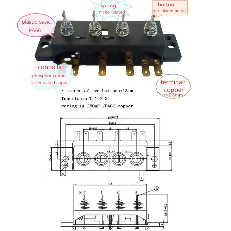 Hot selling 4 way 5 way 6 way fan keyboard push button switch
