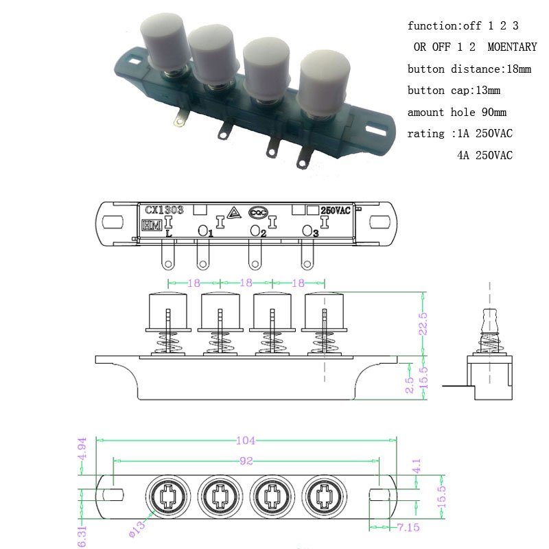 Hot selling 4 way 5 way 6 way fan keyboard push button switch