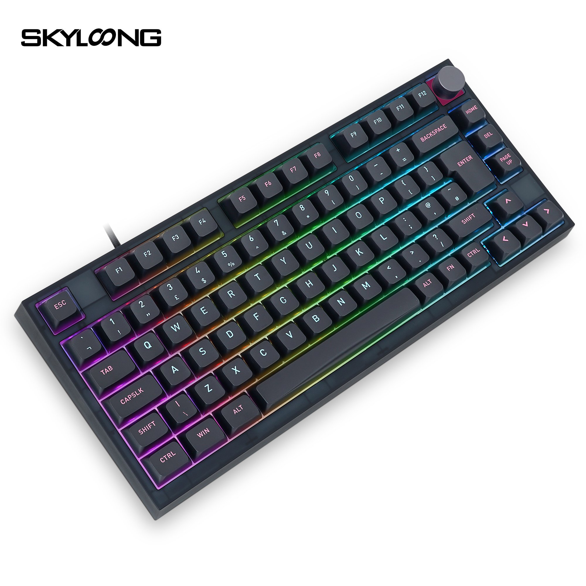 Skyloong hotsale IS0 layout hotswappable 75% gaming mechanical keyboard GK75 with optical switch knob