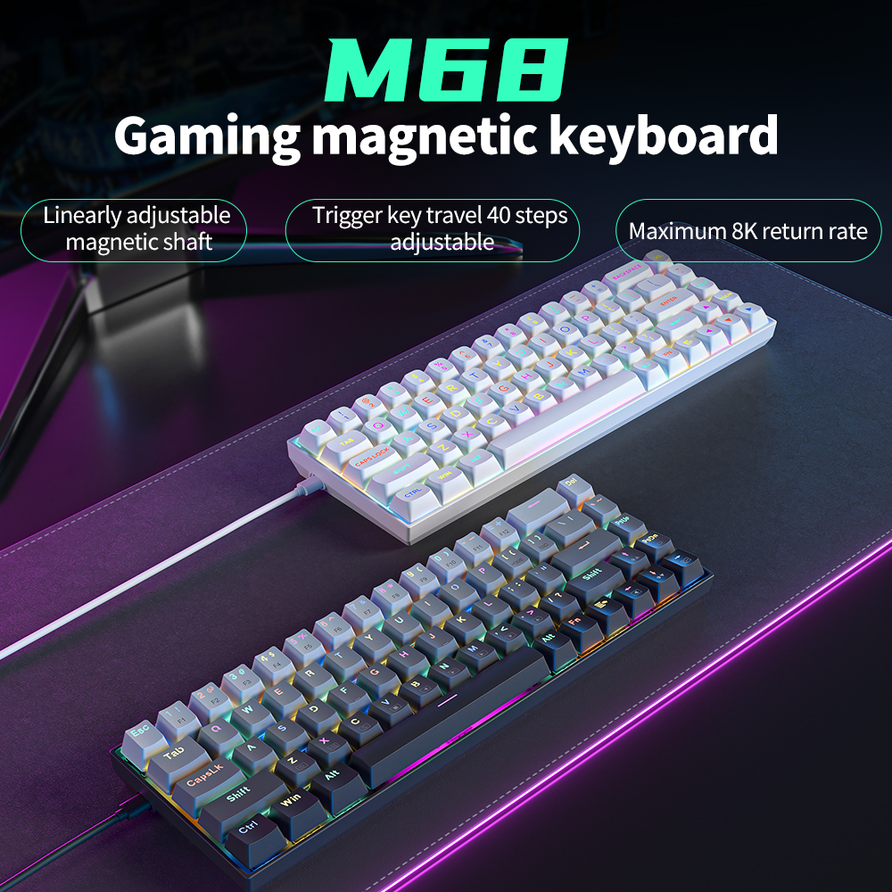 ZIFRIEND M68 Outemu Magnetic Pink Switch White PBT Double-shot Keycaps Gaming Mechanical keyboard RGB Backlight metal top case