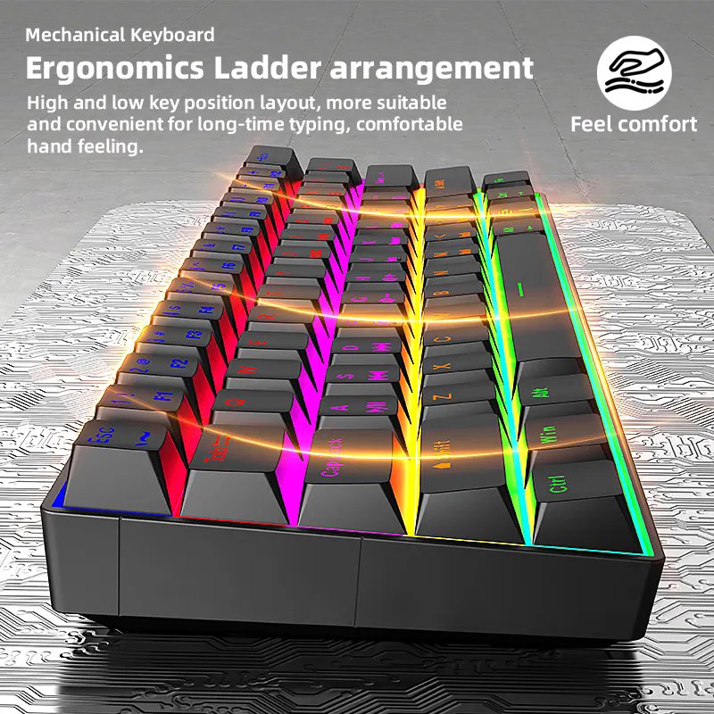 Blue Switch Gaming Keyboard 60 Percent Gamer Teclado Compact 61 Keys RGB LED Rainbow Backlit Wired Gaming Mechanical Keyboard