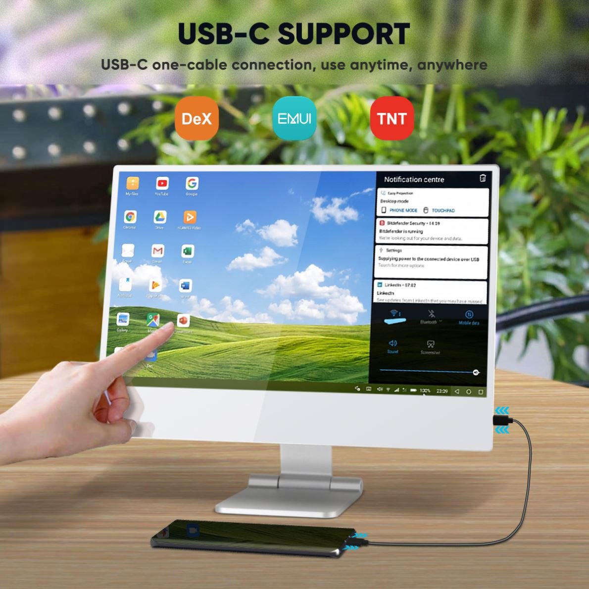 16 inch Touchscreen FHD IPS Display USB-C HD Portable Monitor for Laptop with Cover and Speakers External Monitor