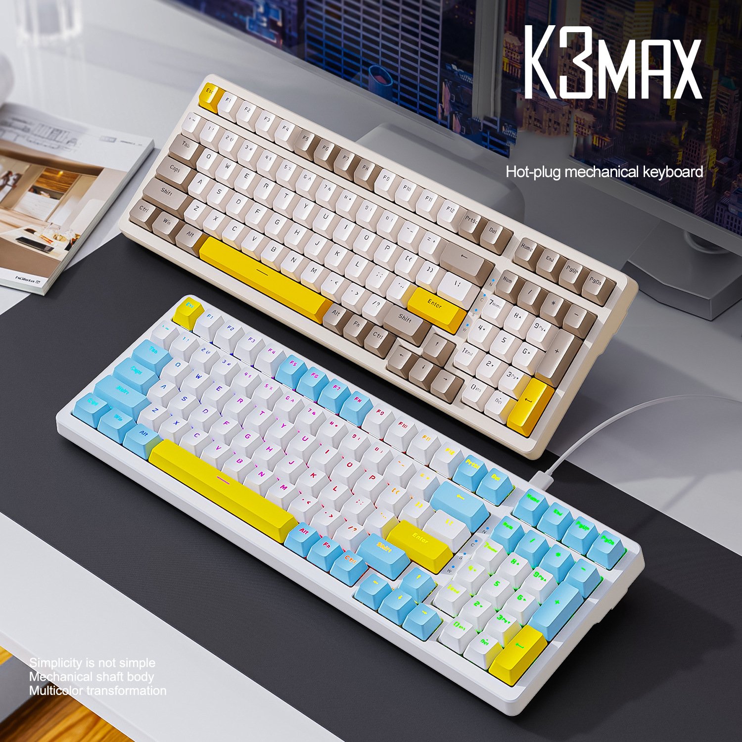 Free Wolf K3 MAX Korean Mechanical Keyboard Gasket Structure Customized Hot Plug Game Korean Mechanical Keyboard