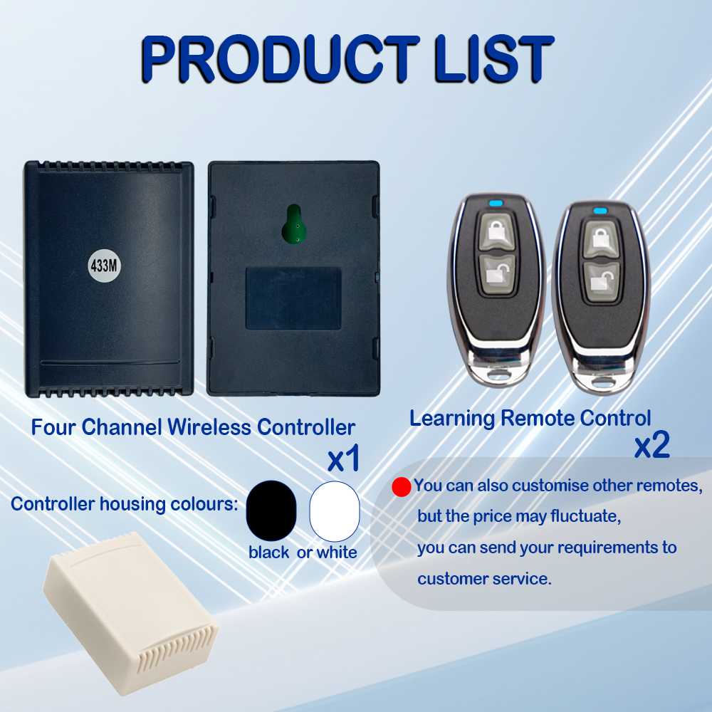 Multi-function 4-channel Wireless Controller 10A Relay DC12V433mhz Learning RF Remote Control Switch Set