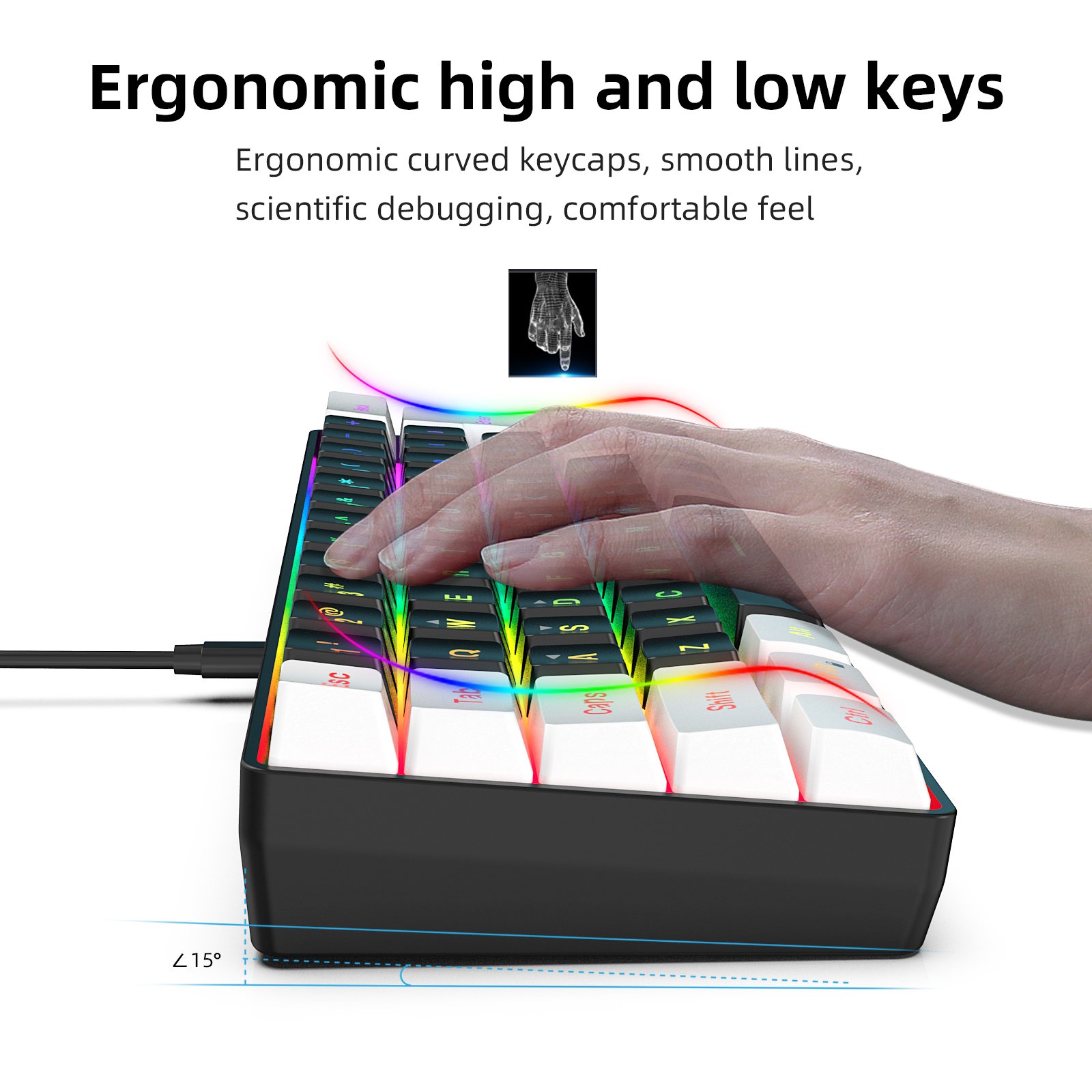 Hot sale portable HXSJ 61 key gaming keyboard 60 percent Gamers RGB backlit wired mechanical feel keyboard customization for pc