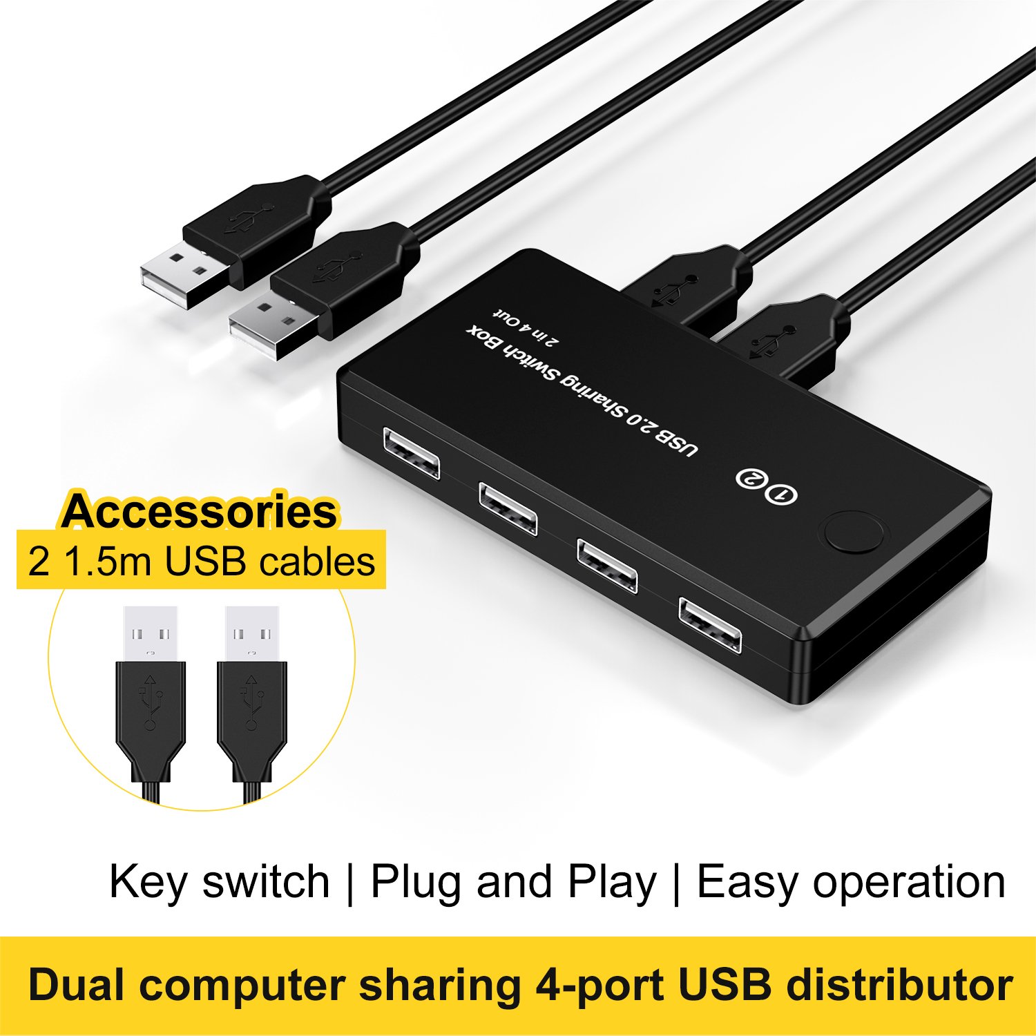 USB2.0 Switcher Selector 2 Computers Sharing 4 USB Devices KVM Switch Hub Adapter for Keyboard Mouse Printer Scanner U-Disk